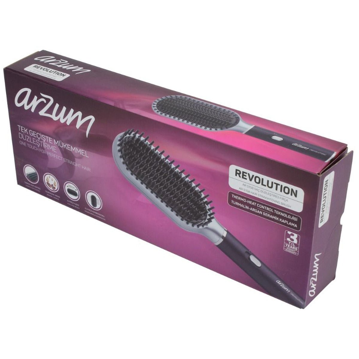 Arzum Revolution AR5158 - Stijlborstel - Zilver/Zwart - Keramische Borstel met Argan en Toermalijn Coating - 160 - 210°C - 50W - TEKZEN