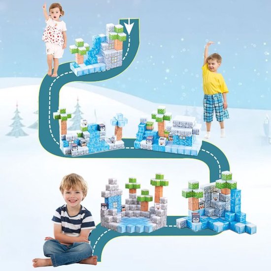 Magnetische Bouwblokken Set Winter - 124 Delig - Magnetisch Constructiespeelgoed - Educatief Bouwspeelgoed voor Kinderen – foto 3