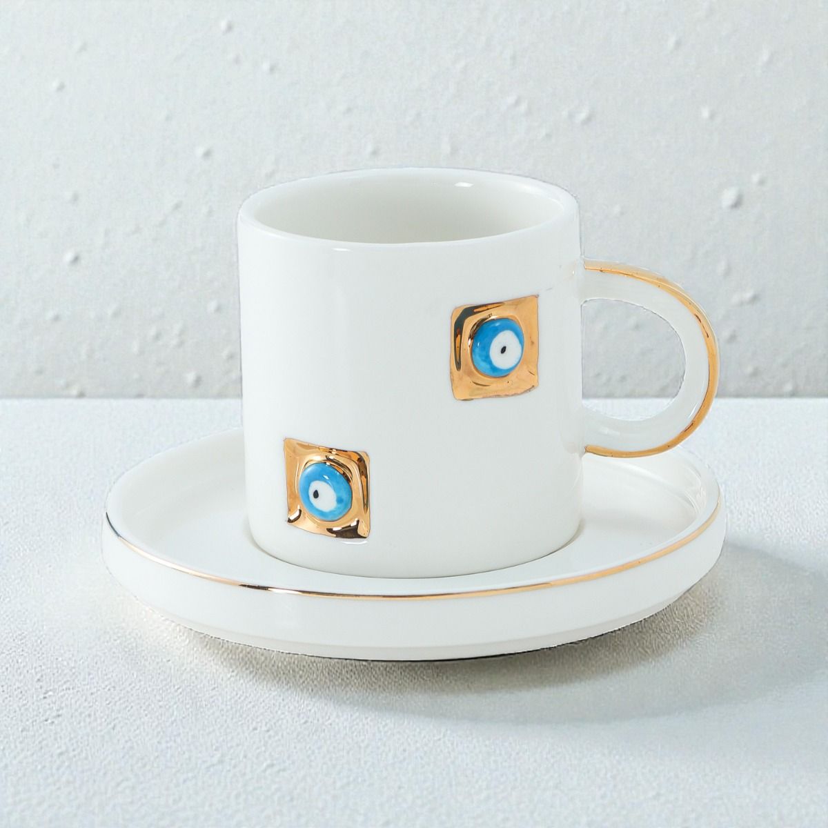 Bricard Yadigar - Espresso set with Nazar Boncuk - 12-piece - White/Gold - 125ml - Ceramic - Espresso Cups &amp; Saucers