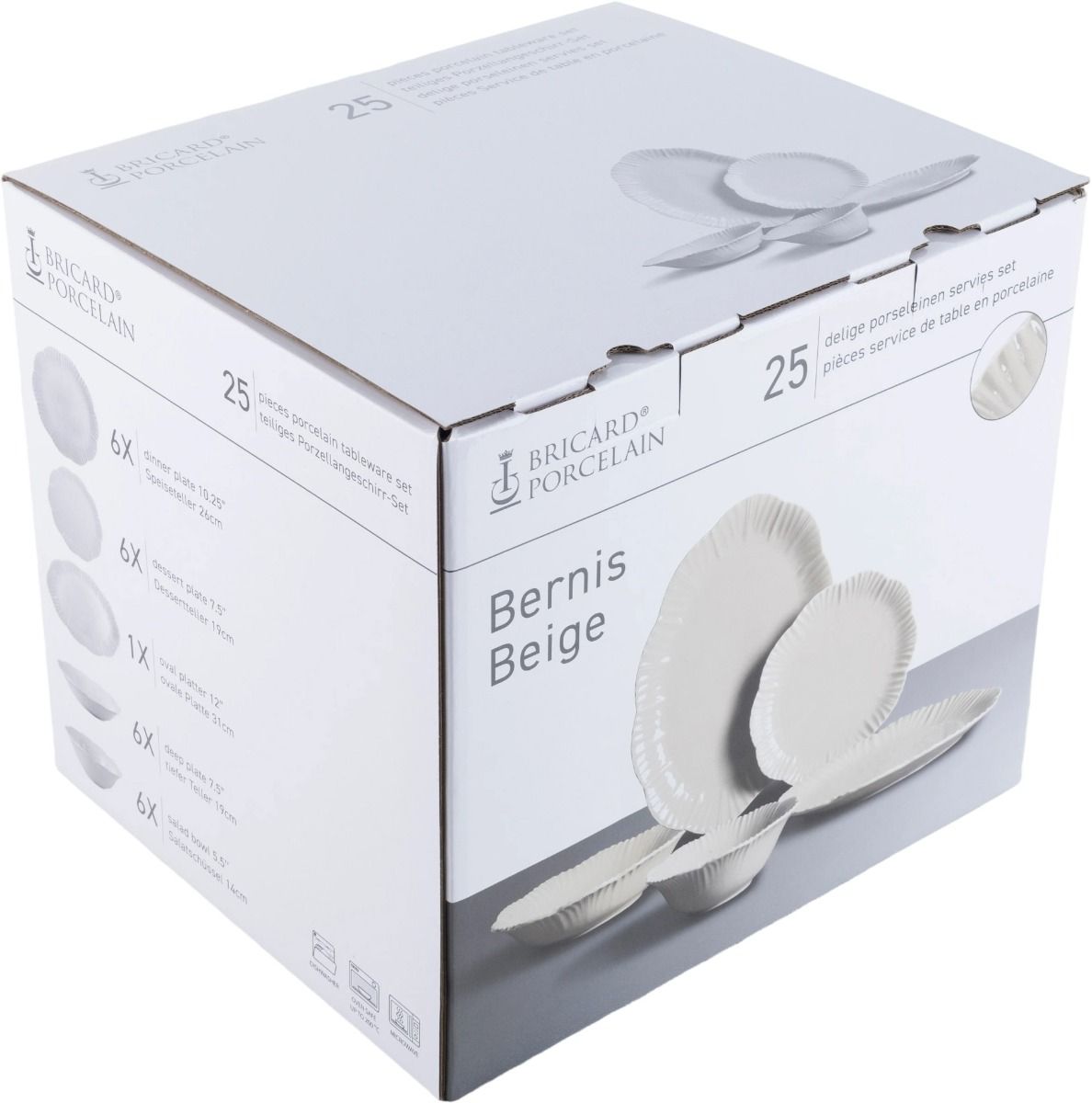 Bricard Bernis, Serviesset, 25-delig, 6-Persoons, Beige, Dinner Set, Keramiek – verpakking