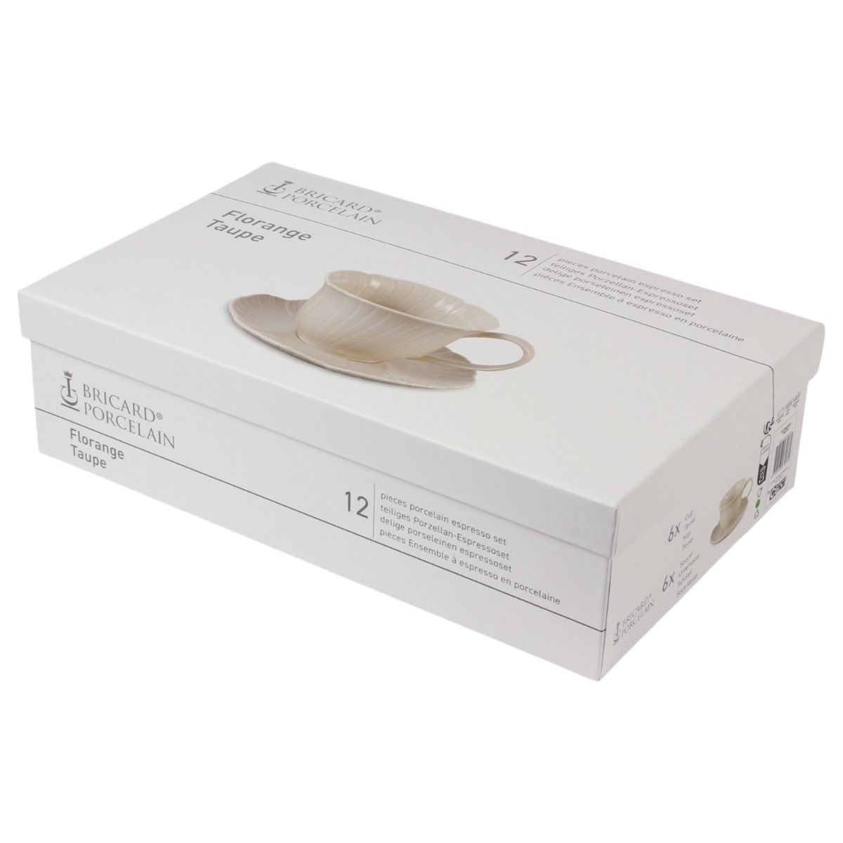 Bricard Florange, Espressoset, 12-delig, Taupe, 125ml, Porselein, Kleine Espresso Kopjes en Schoteltjes – verpakking