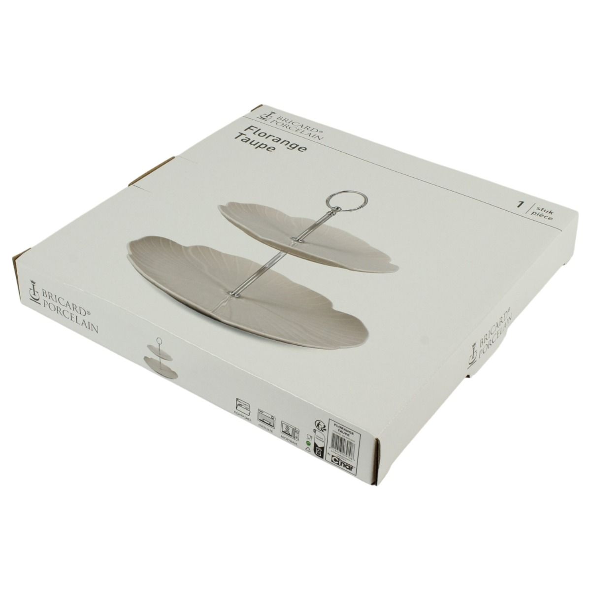 Bricard Florange, Etagère, 2-Laags, Porselein, Taupe, Ø20-27 x 23 cm – verpakking