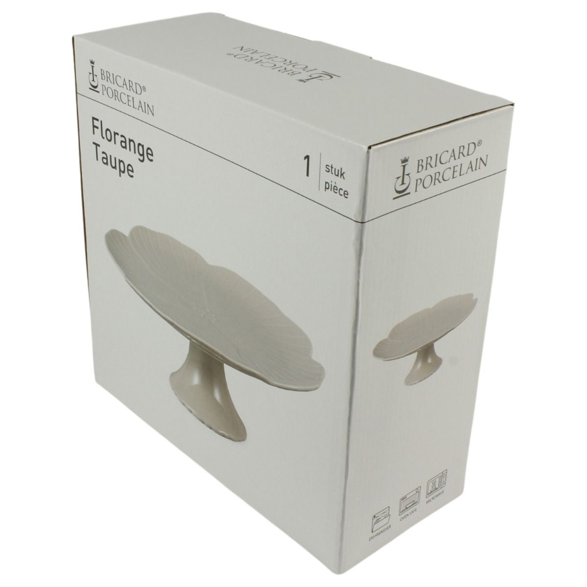 Bricard Florange, Patisseriebord op Voet, Ø27cm, Taupe, Porselein, Taartplateau – verpakking