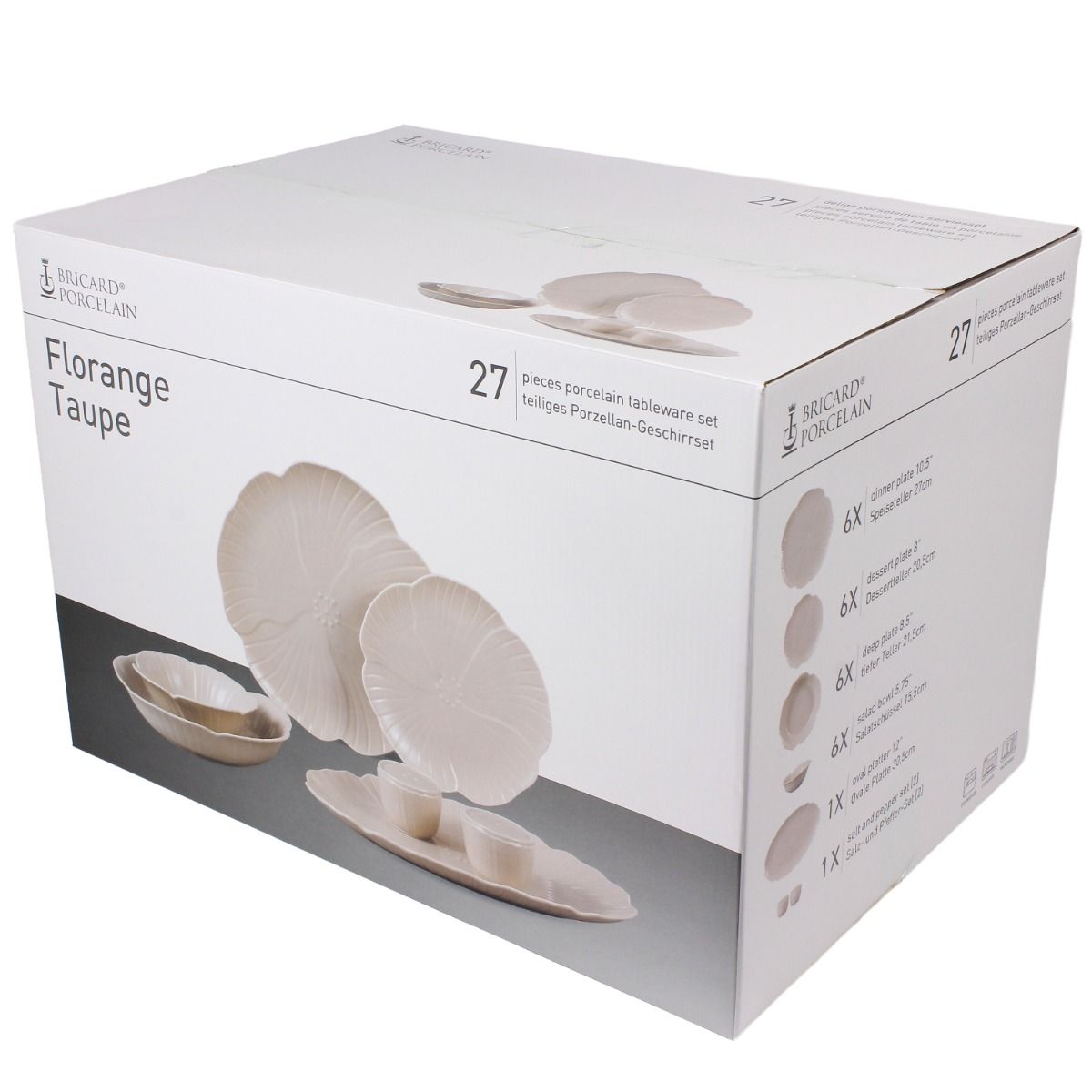 Bricard Florange, Porseleinen Serviesset, 27-delig, 6-Persoons, Taupe, Dinner Set – verpakking