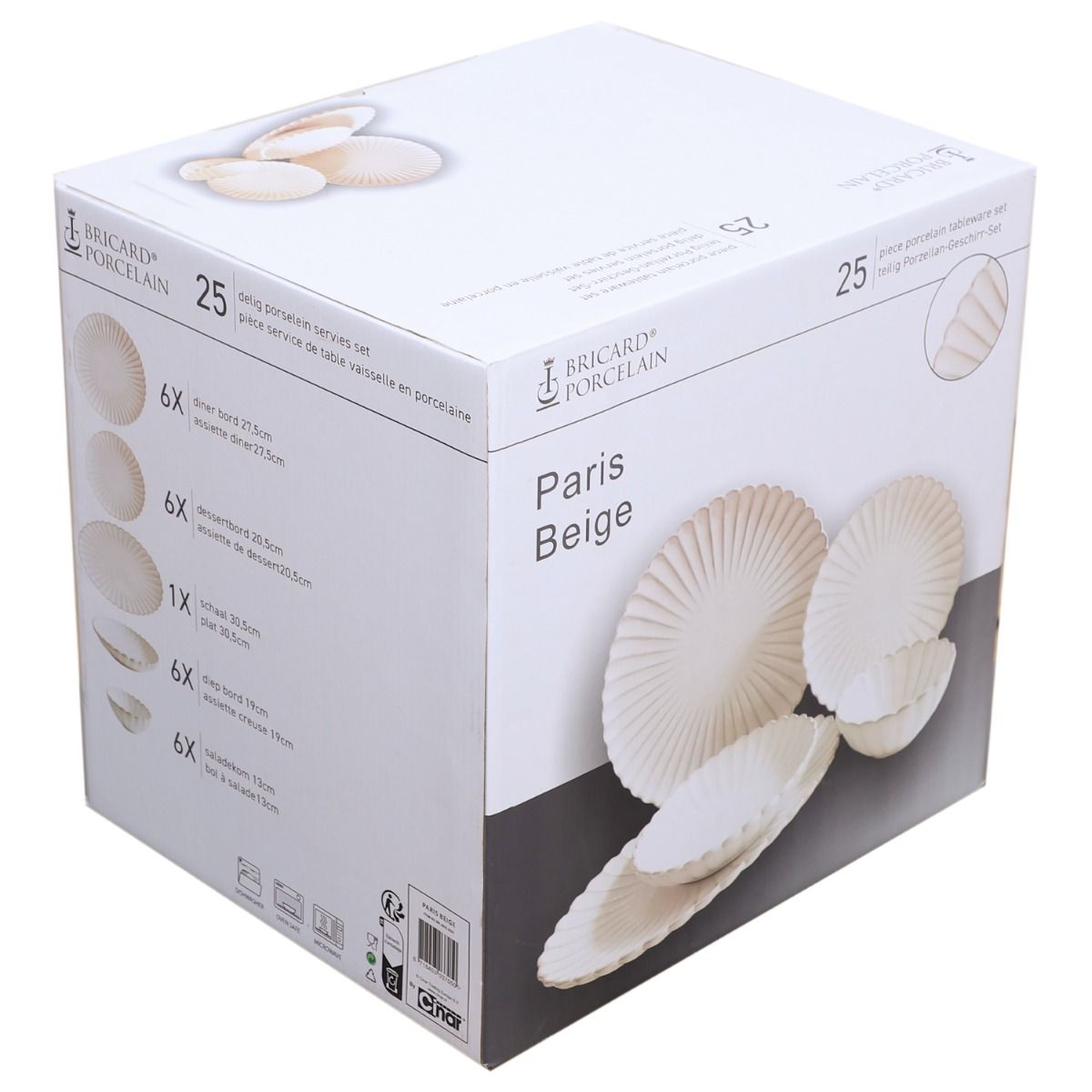 Bricard Paris, Porseleinen Serviesset, 25-delig, 6-Persoons, Beige, Dinner Set – verpakking