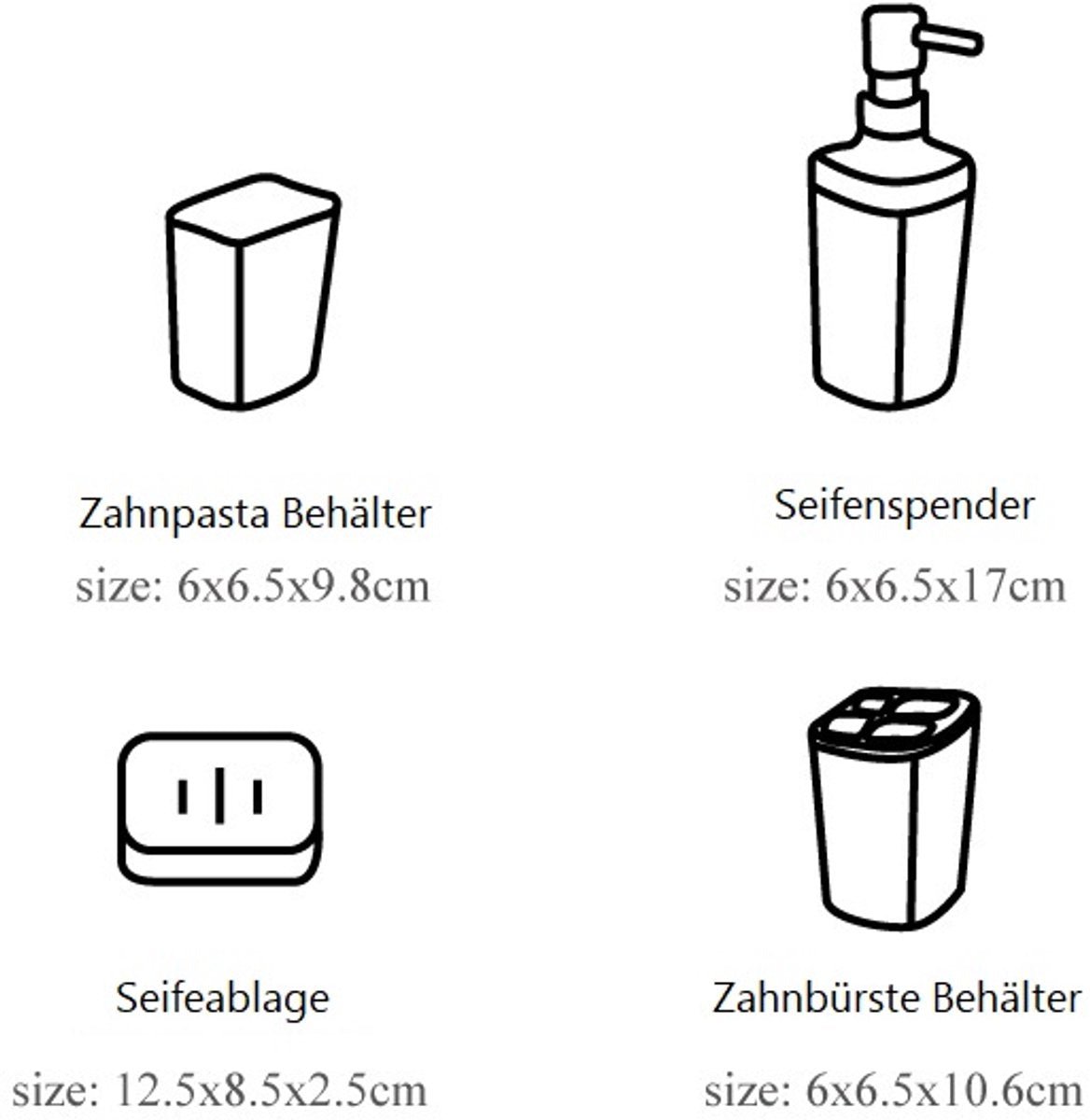 Cheffinger Badkameraccessoireset - 4 - delig - Zwart - Zeepdispenser - Tandenborstelbeker - Zeepbakje - Beker - TEKZEN