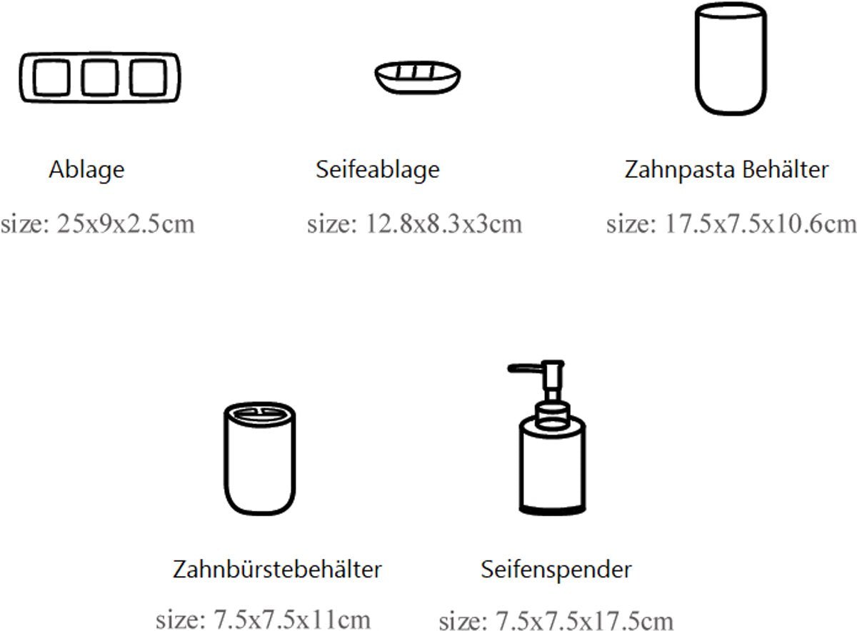 Cheffinger Badkameraccessoireset - 5 - delig - Zwart - Zeepdispenser - Tandenborstelbeker - Zeepbakje - Beker - Houder - TEKZEN