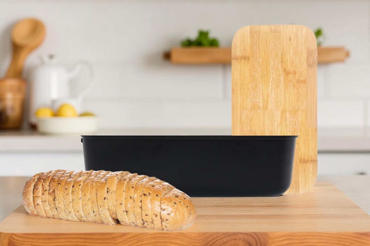 Cheffinger Broodtrommel - Bamboe - Zwart - Brooddoos - Brood Bewaren - Vershouddoos voor Brood - TEKZEN
