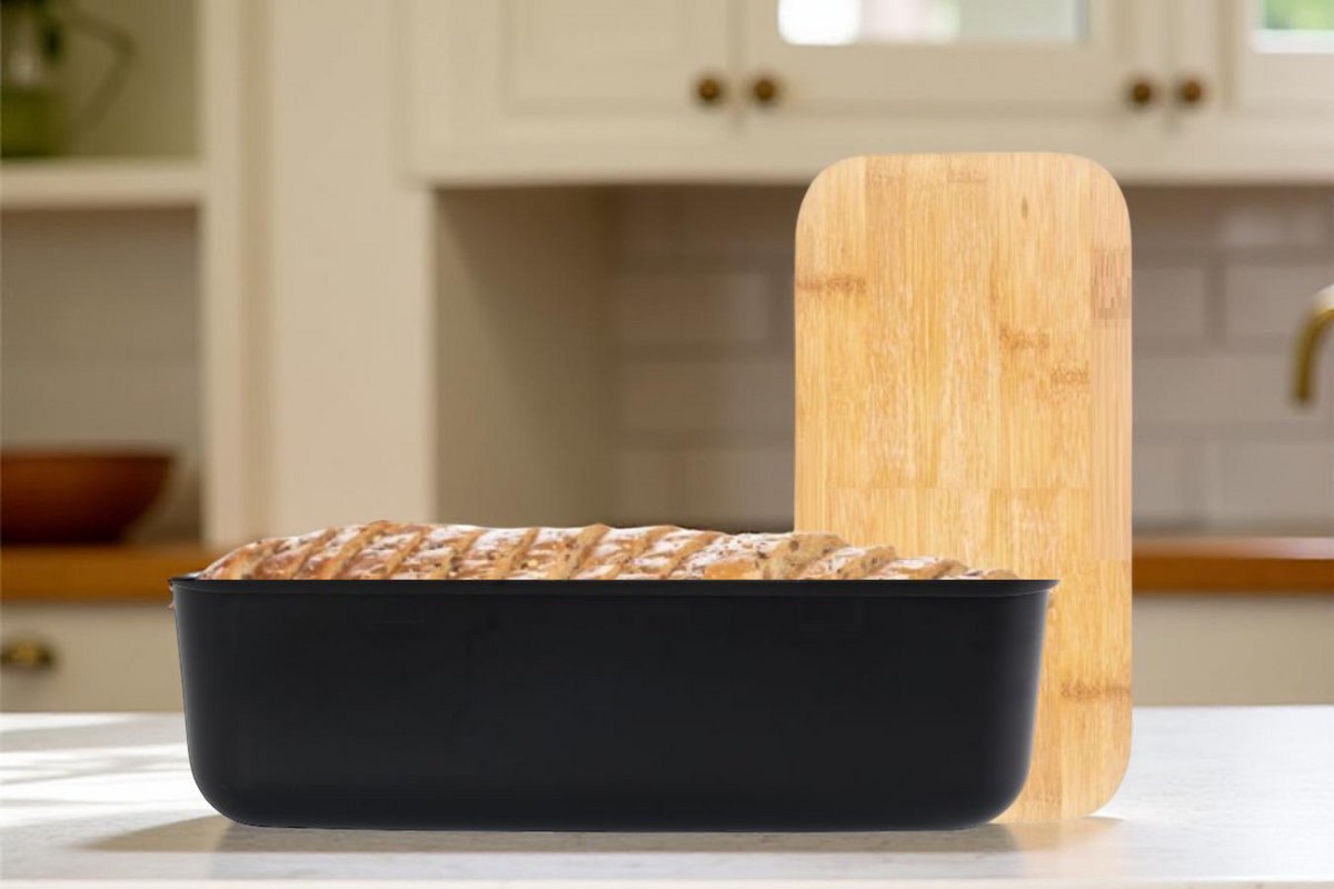 Cheffinger Broodtrommel - Bamboe - Zwart - Brooddoos - Brood Bewaren - Vershouddoos voor Brood - TEKZEN