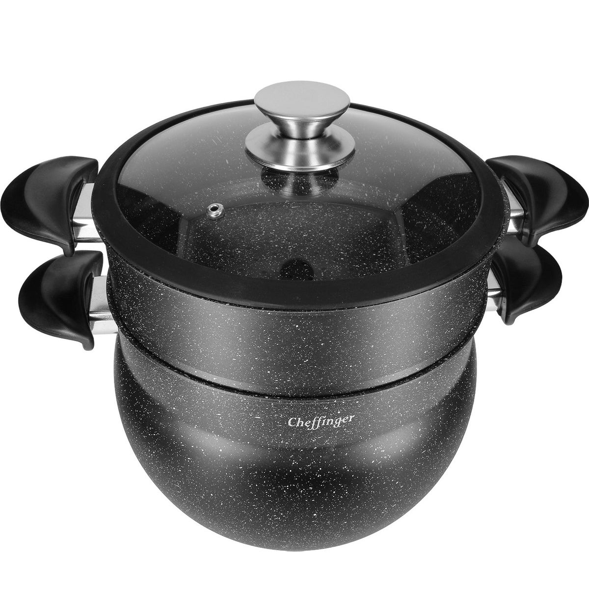 Cheffinger Couscouspan - Stoompan - Rijst en Groentestomer - Couscoussier - Met Glazen Deksel - Inductie - TEKZEN