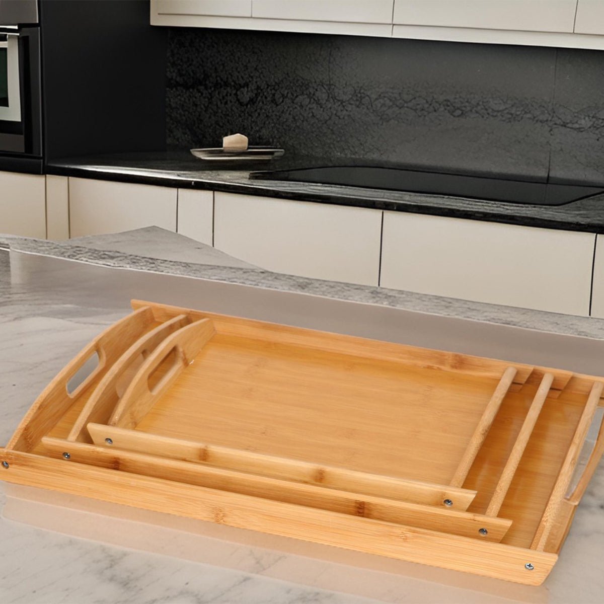 Cheffinger Dienbladen Set - 3 - delig - Bamboe - 38/44/50cm - Serveerbladenset - TEKZEN