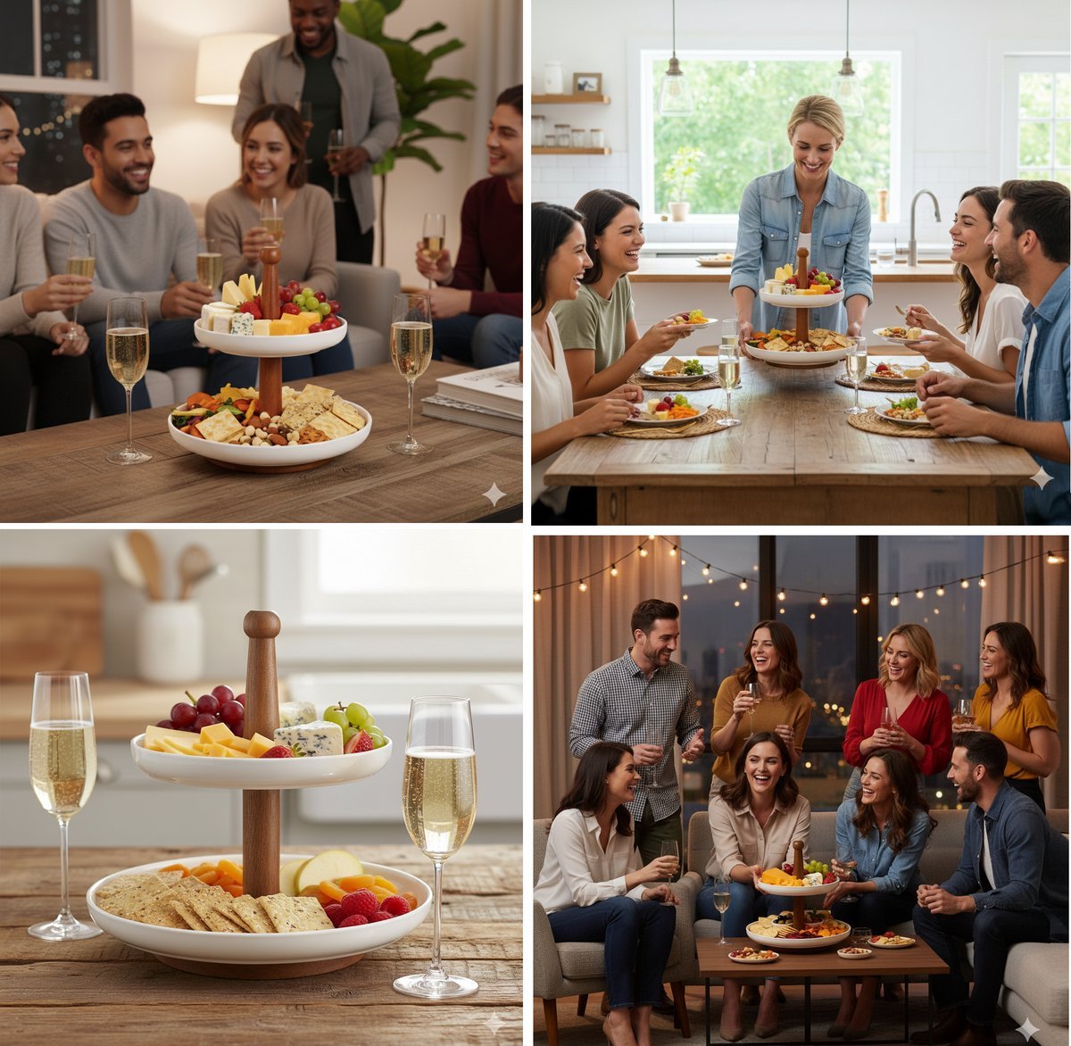 Cheffinger Etagère - 2 - laags - Bamboe/Keramiek - Fruitschaal - Fruitmand - TEKZEN