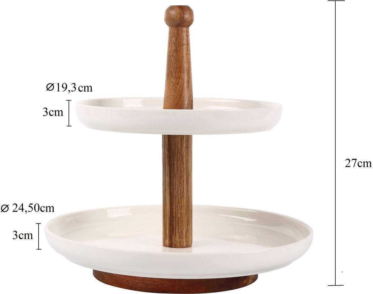 Cheffinger Etagère - 2 - laags - Bamboe/Keramiek - Fruitschaal - Fruitmand - TEKZEN