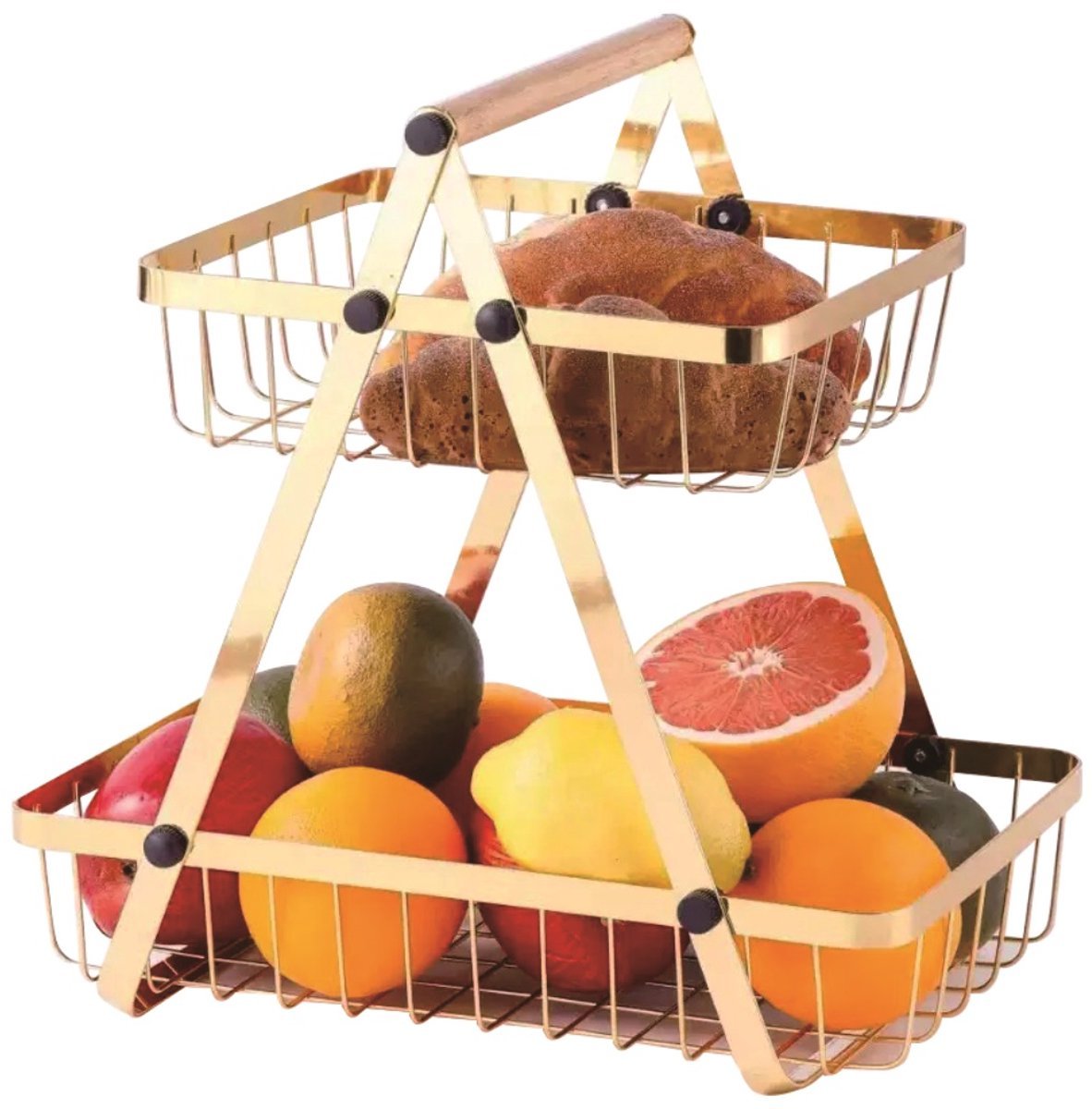 Cheffinger Etagère - 2 Laags - Goud - Fruitmand - Fruitmand Metaal - Etagère - Decoratie Schaal - Fruitschaal - TEKZEN