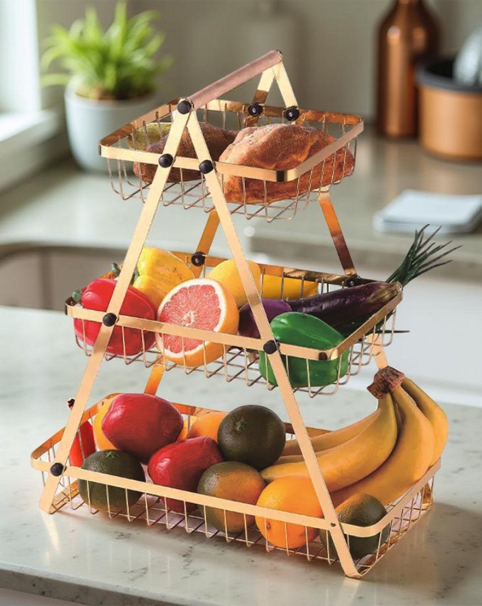 Cheffinger Etagère - 3 Laags - Goud - Fruitmand - Fruitmand Metaal - Etagère - Decoratie Schaal - Fruitschaal - TEKZEN