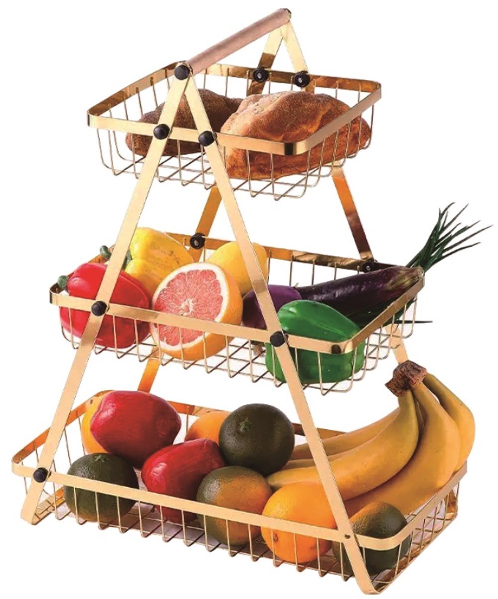 Cheffinger Etagère - 3 Laags - Goud - Fruitmand - Fruitmand Metaal - Etagère - Decoratie Schaal - Fruitschaal - TEKZEN