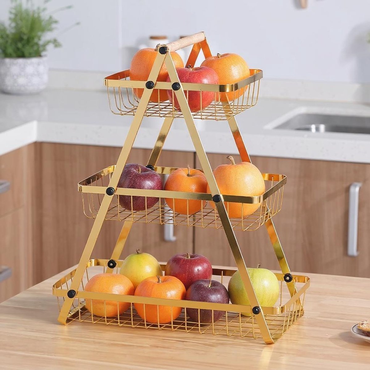 Cheffinger Etagère - 3 Laags - Goud - Fruitmand - Fruitmand Metaal - Etagère - Decoratie Schaal - Fruitschaal - TEKZEN