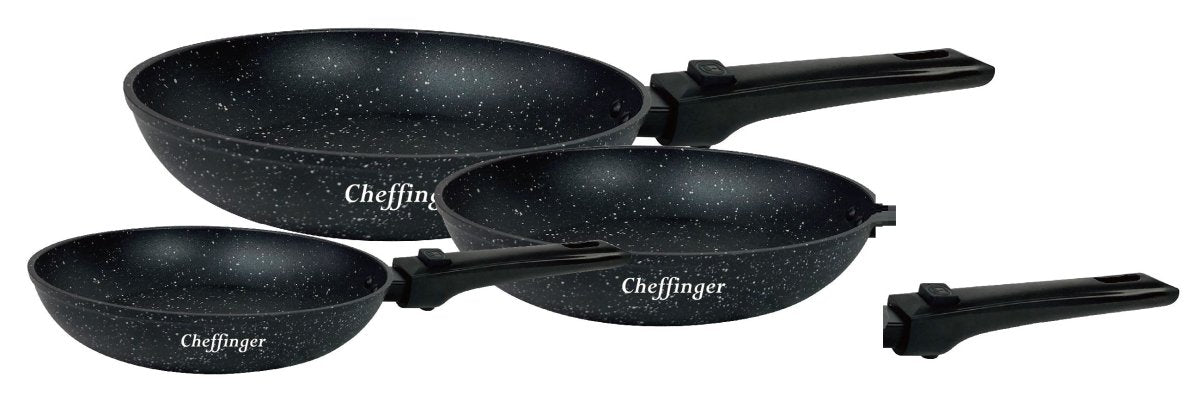 Cheffinger Koekenpannenset - Ø 20/24/28 cm - met Afneembare Handgreep - Zwart - TEKZEN