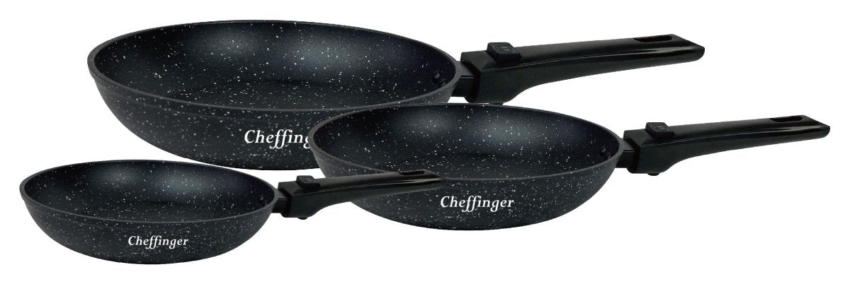 Cheffinger Koekenpannenset - Ø 20/24/28 cm - met Afneembare Handgreep - Zwart - TEKZEN