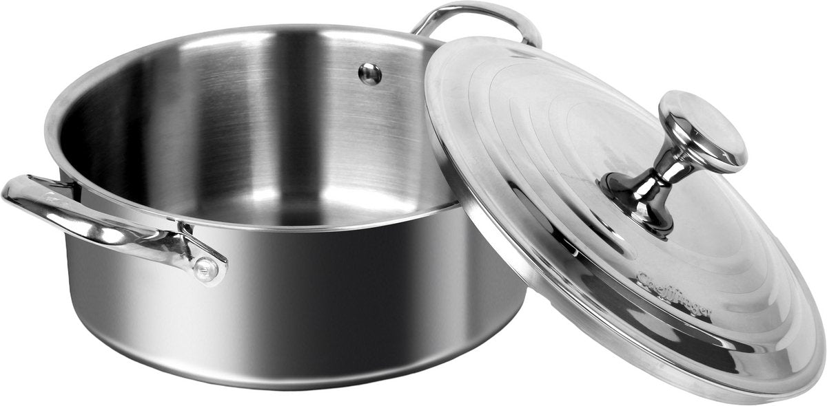 Cheffinger Lage Braadpan - 24cm - RVS - Zilver - 2,2 Liter - TEKZEN
