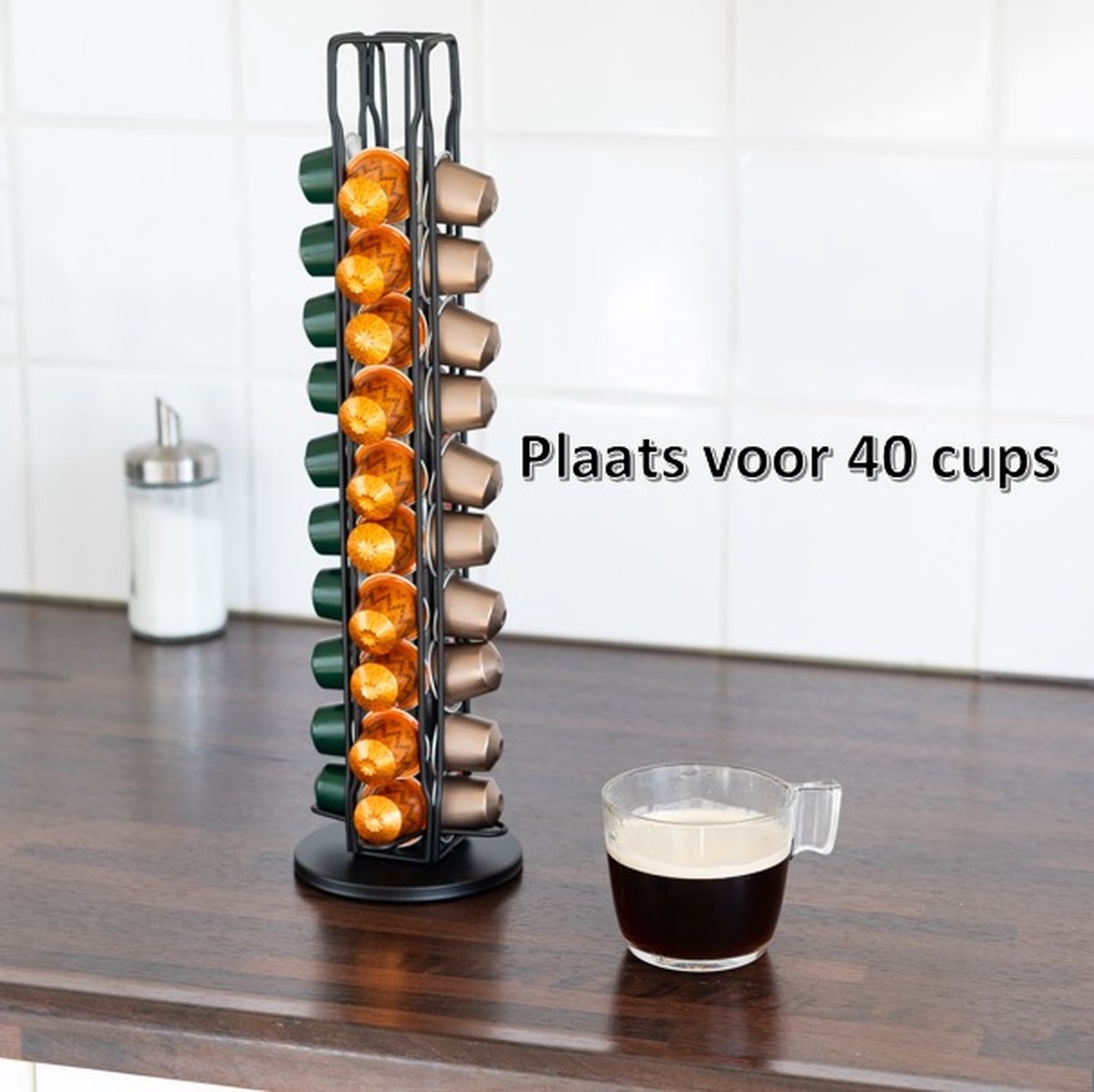 Cheffinger - Nespresso Capsulehouder - Cuphouder - Voor 40 cups - Koffiecups Houder - Zwart - 360° draaibaar - TEKZEN