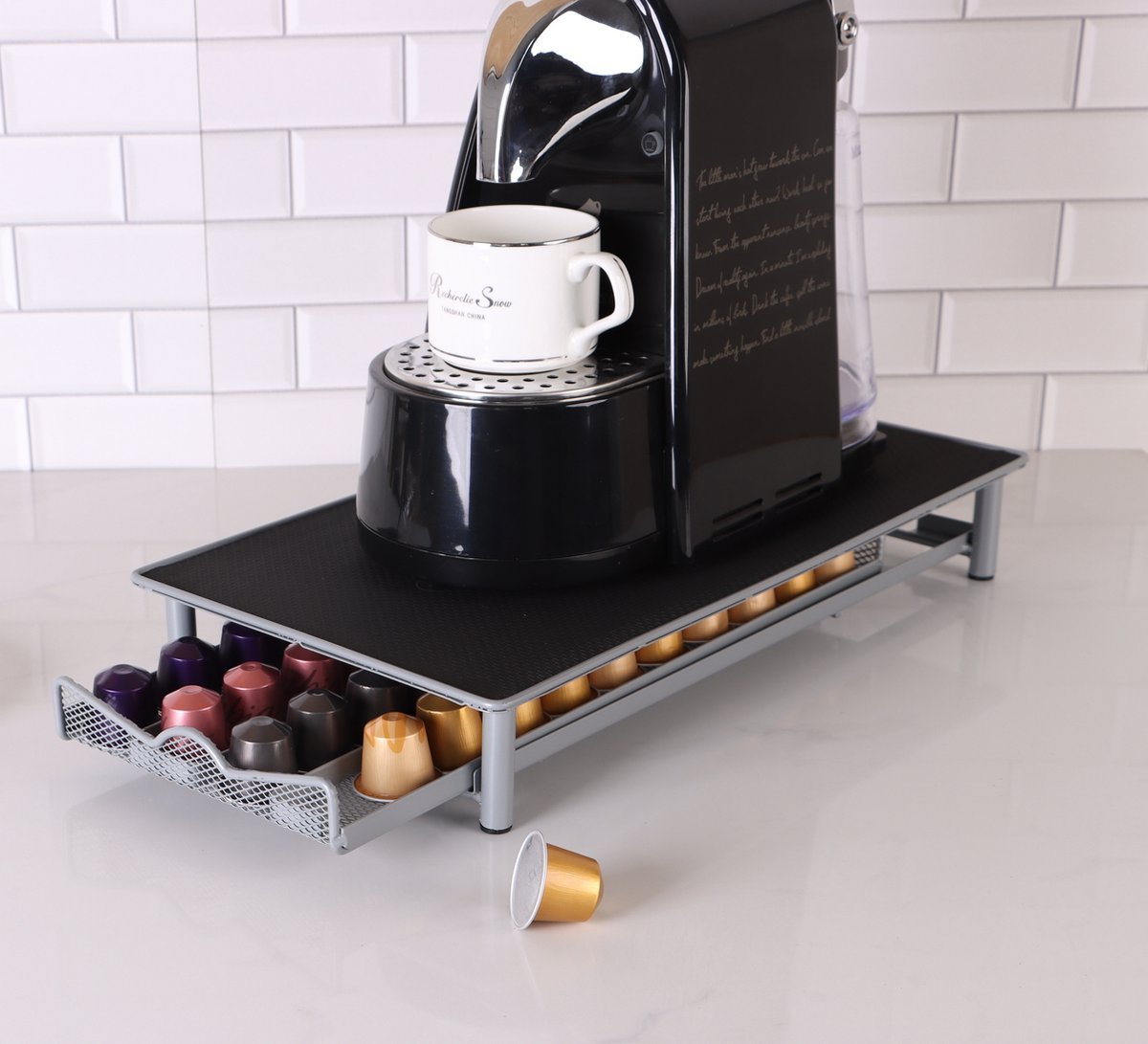 Cheffinger - Nespresso Capsulehouder met Lade - 40 Cups - Cuphouder - Espresso Koffie Pad en Cups Houder - Zwart - TEKZEN