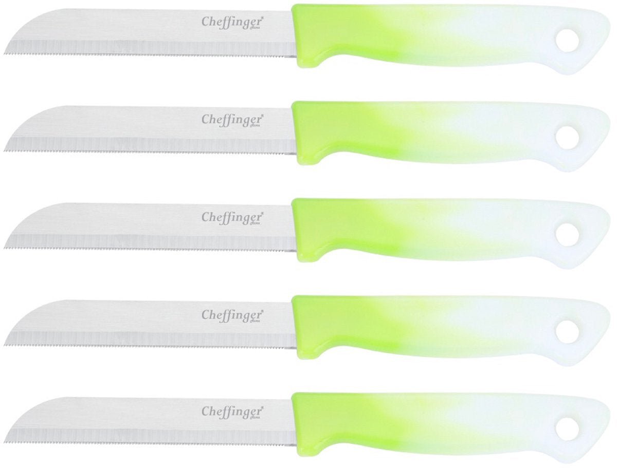 Cheffinger Schilmessenset – RVS Glad – 18 cm – Lichtgroen – 5 Stuks - Schilmesje - TEKZEN