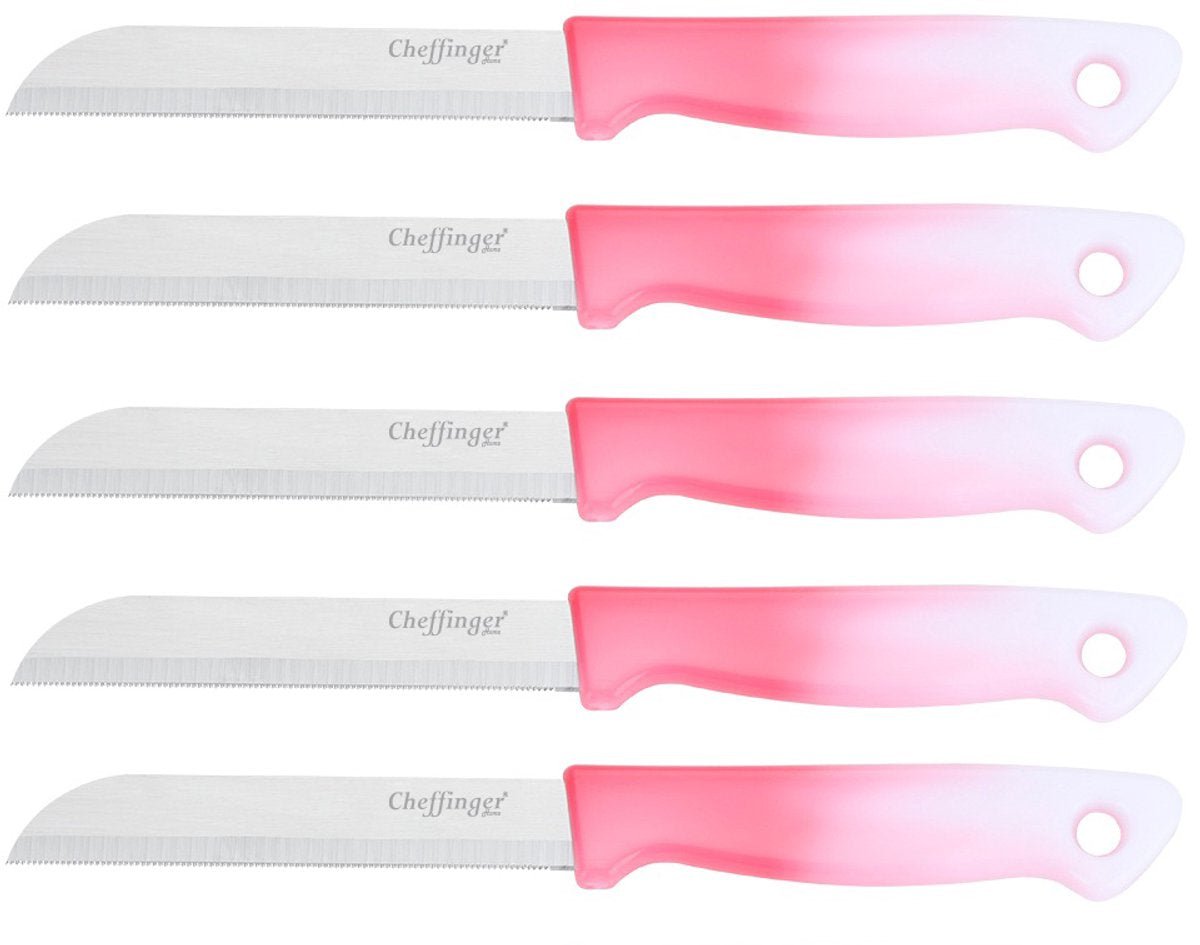 Cheffinger Schilmessenset – RVS Glad – 18 cm – Roze – 5 Stuks - Schilmesje - TEKZEN