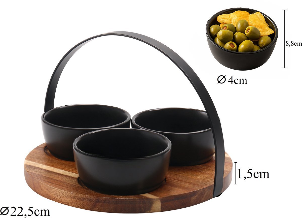 Cheffinger Snackschalen Set - 4 - delig - Bamboe - Zwart - Serveerset - TEKZEN
