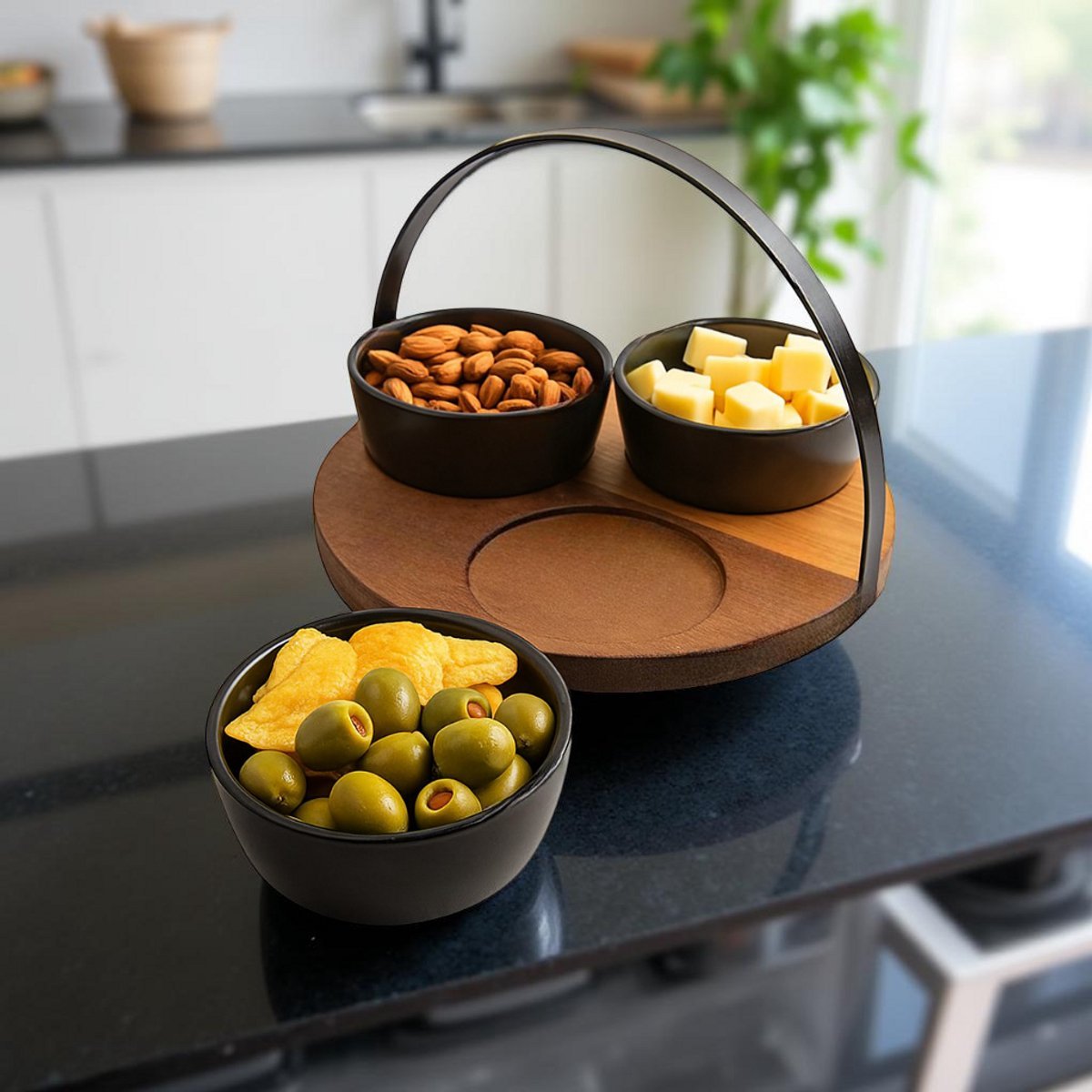 Cheffinger Snackschalen Set - 4 - delig - Bamboe - Zwart - Serveerset - TEKZEN