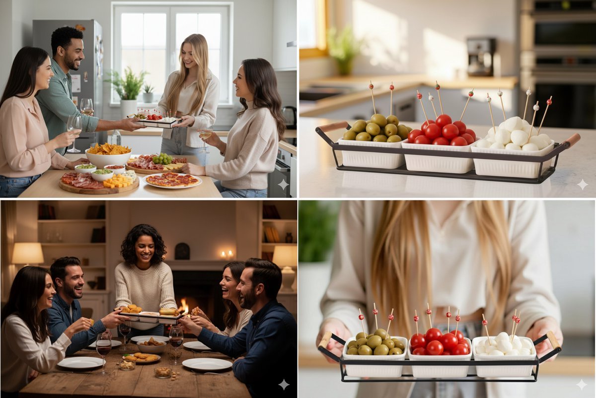 Cheffinger Snackschalen Set - 4 - delig - Keramiek - Zwart/Wit - TEKZEN