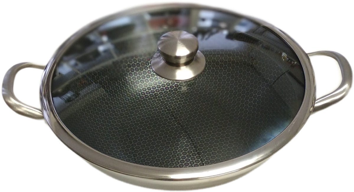 Cheffinger Wokpan met Deksel - 32cm - RVS - Honingraat - Inductie - TEKZEN