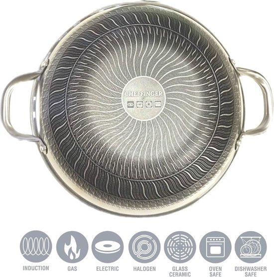Cheffinger Wokpan met Deksel - 32cm - RVS - Honingraat - Inductie - TEKZEN