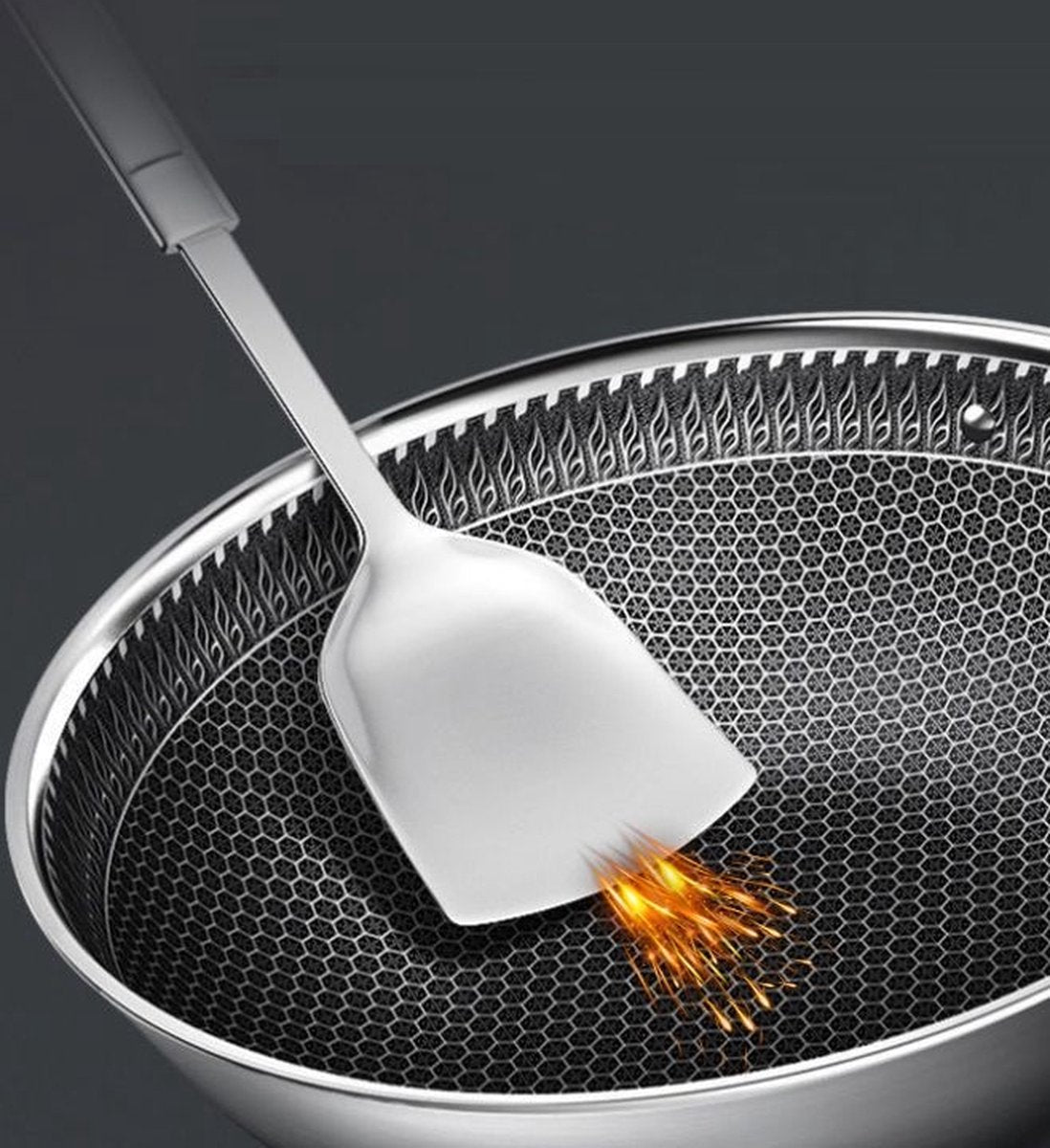 Cheffinger Wokpan met Deksel - Inductie - RVS - Honingraat - TEKZEN