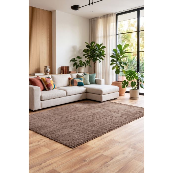 Cinar Carpets Liva F027A - Vloerkleed Bruin - 13 mm