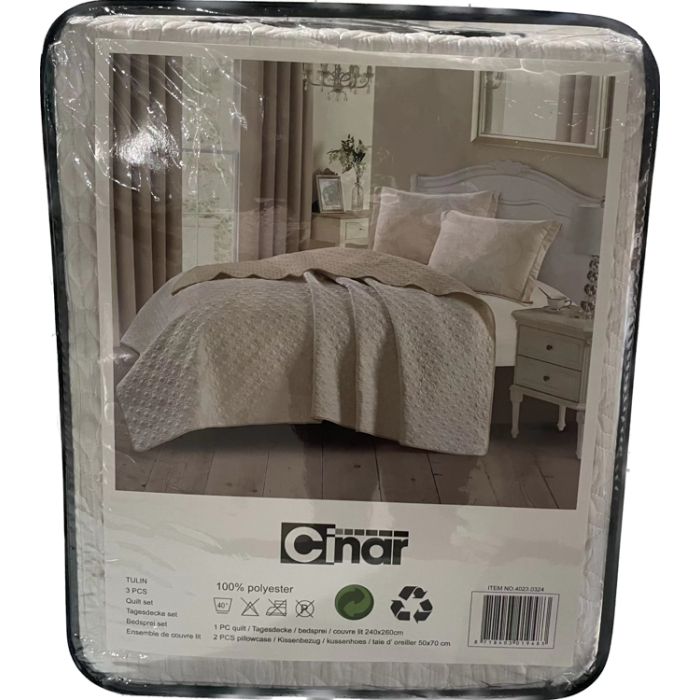 Cinar Tulin Bedsprei Set, 3-delig, Beige, 240x260 cm – foto 2