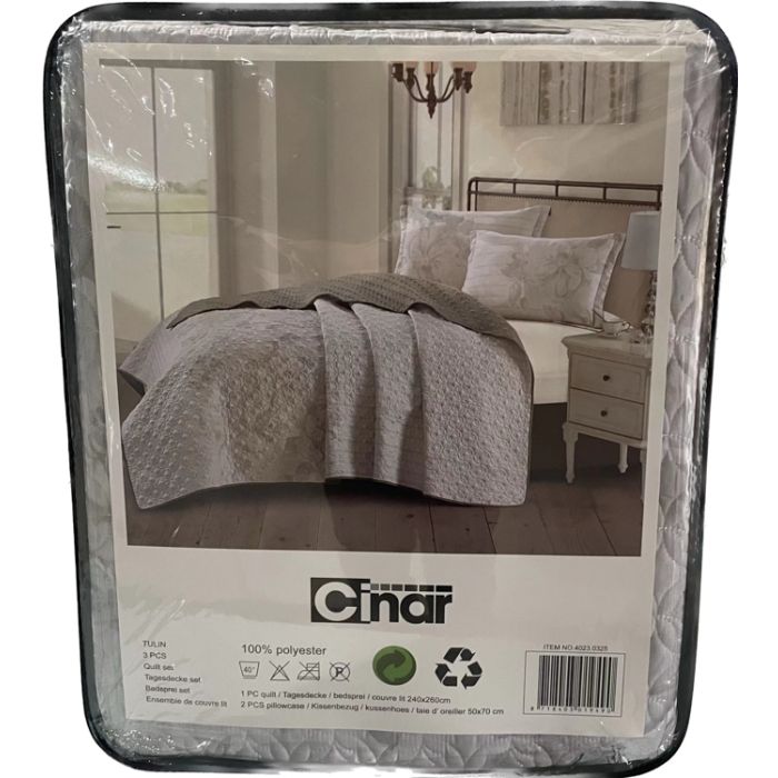 Cinar Tulin Bedsprei Set, 3-delig, Taupe, 240x260 cm – foto 2