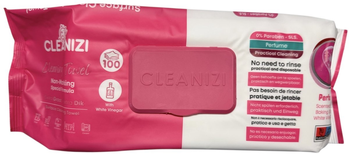 Cleanizi Schoonmaakdoekjes - Met Witte Azijn - 3 Pak x 100 Stuks - Extra Groot & Dik - Streeploos Schoon - Frisse Geur - 0% Parabenen - Multifunctioneel - TEKZEN