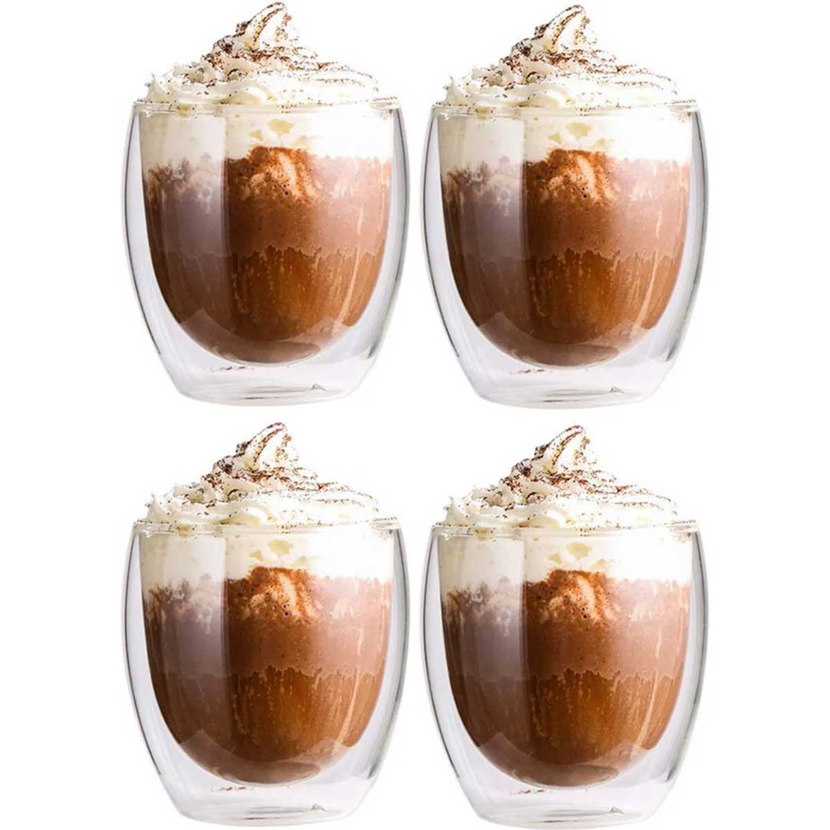 Glozini Dubbelwandige Glazen - 250 ml - Set van 4 - Koffieglazen - Theeglas - Cappuccino Glazen - Latte Macchiato Glazen Bekers - TEKZEN