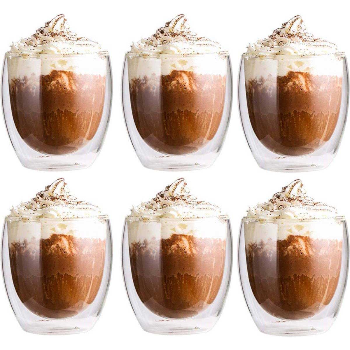 Glozini Dubbelwandige Glazen - 250 ml - Set van 6 - Koffieglazen - Theeglas - Cappuccino Glazen - Latte Macchiato Glazen Bekers - TEKZEN