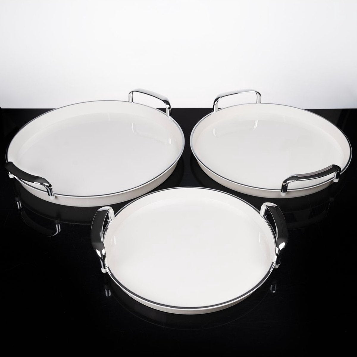 Hauskraft Dienbladen Set - 3 - delig - Acryl - Crème/Zilver - Dienblad - Rond - TEKZEN