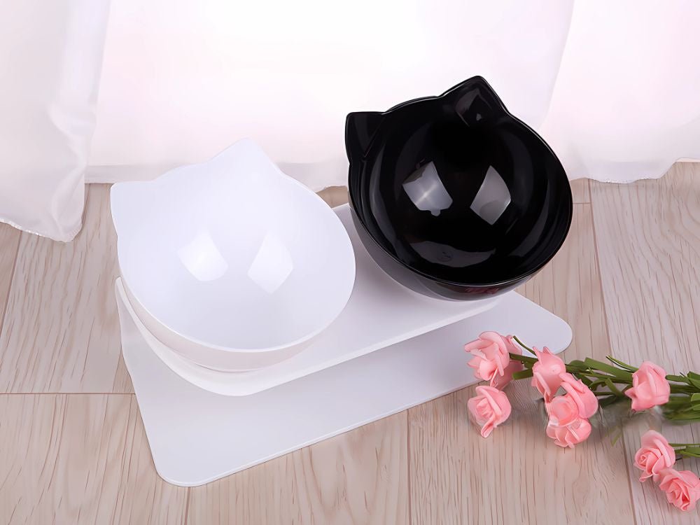 Hauskraft Dubbele Voerbak - Zwart/Wit - 25x13x13cm - Voor Hond & Kat - TEKZEN