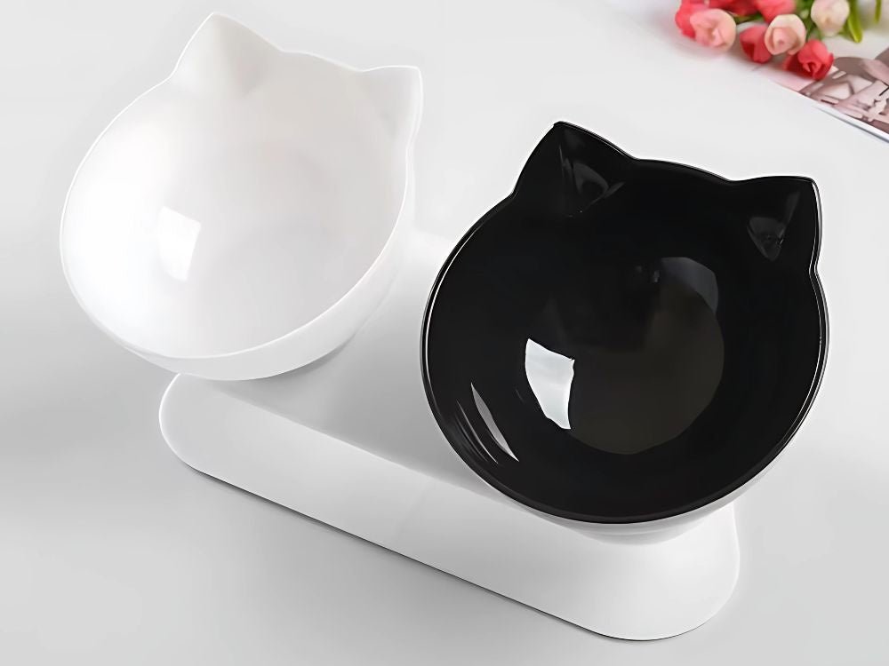 Hauskraft Dubbele Voerbak - Zwart/Wit - 25x13x13cm - Voor Hond & Kat - TEKZEN