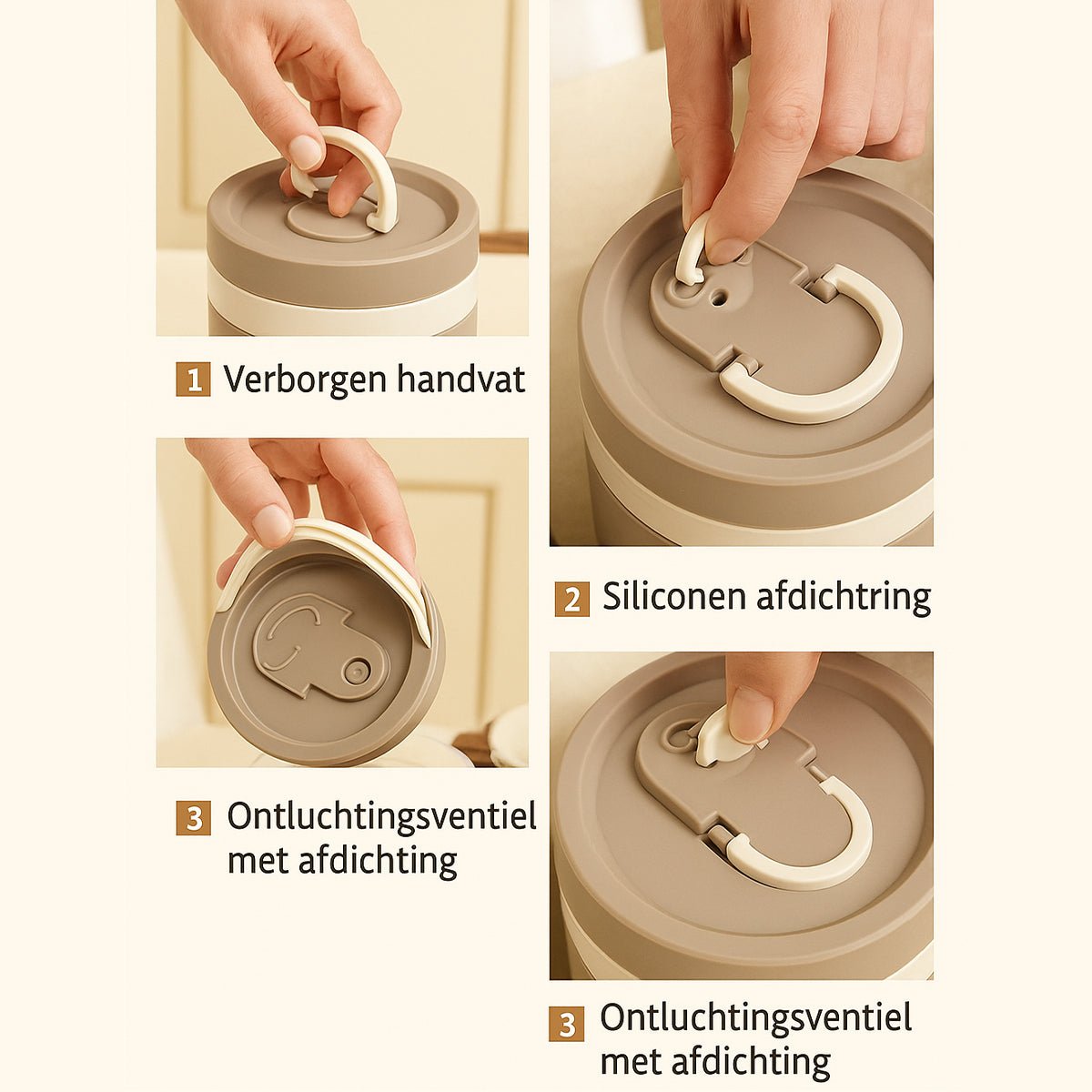 Hauskraft Thermische Lunchbox Set – 5 - delig - RVS – Lekvrij & Isolerend – Bruin - TEKZEN