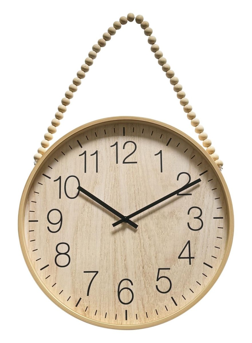 Hauskraft Wandklok - 45cm - Lichtbruin/Zwart - Decoratief Touw met Houten Kralen - TEKZEN