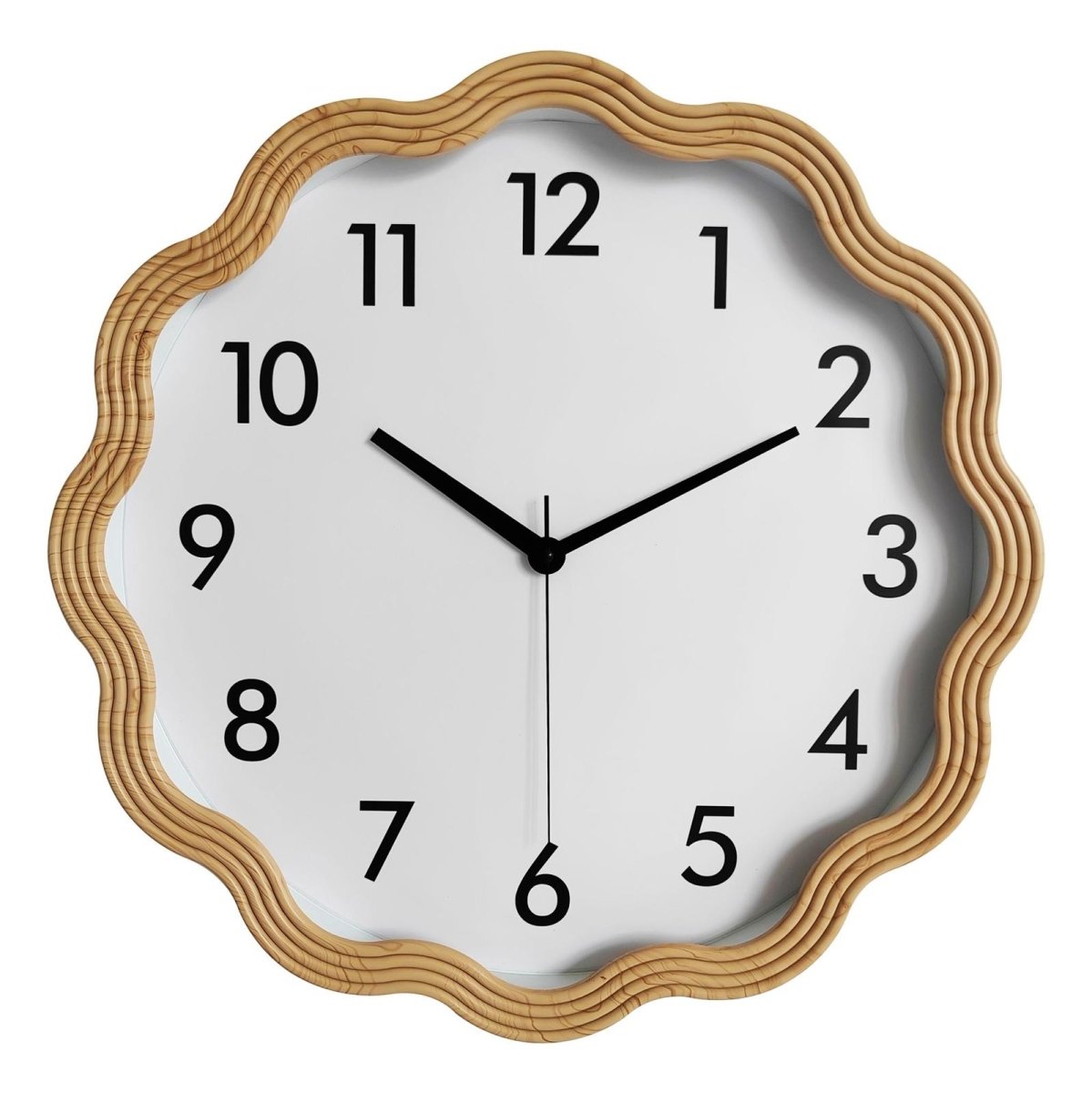 Hauskraft Wandklok - 45cm - Lichtbruin/Zwart - Decoratief Wavy Klok met Geschulpte Rand - TEKZEN