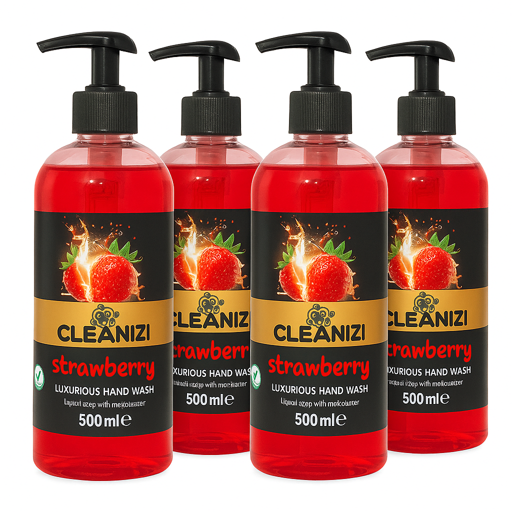 Cleanizi Handzeep - Aardbei - 4x 500ml - Hydraterende Werking - Vegan