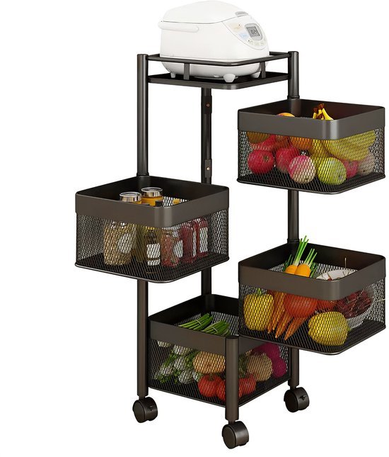 Kadirelli Keukentrolley - 4 - laags - Zwart - Met Wieltjes - TEKZEN