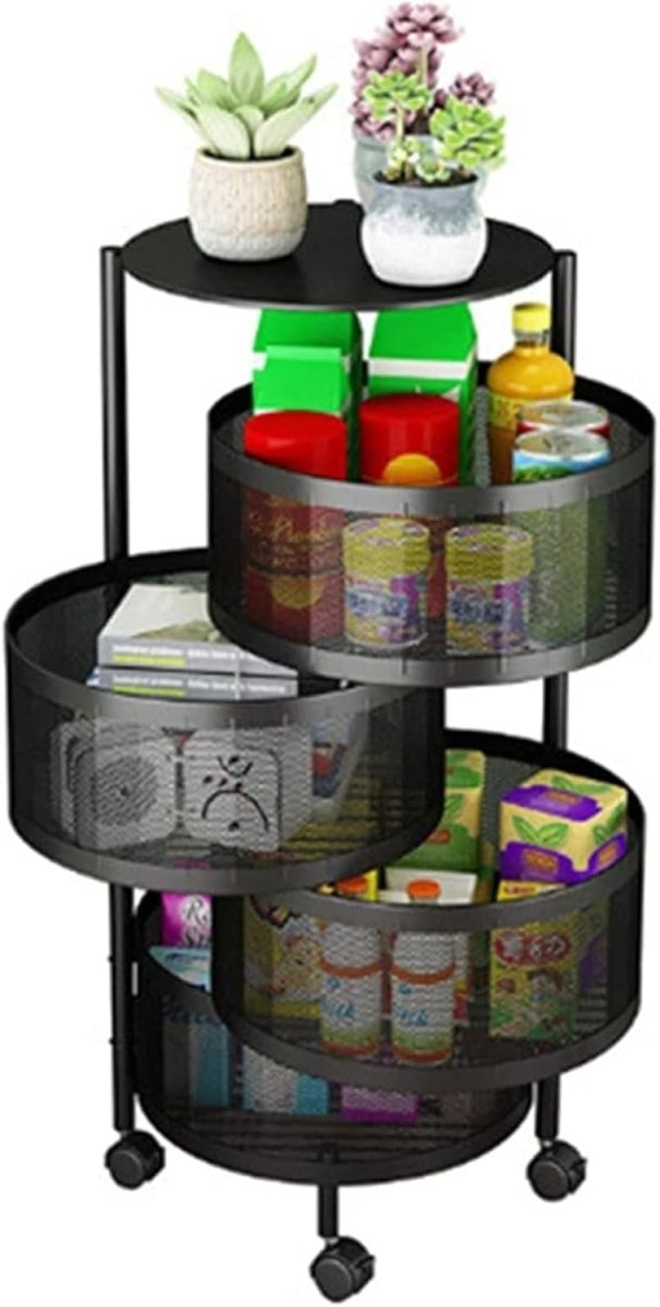 Kadirelli Keukentrolley - 4 - laags - Zwart - Met Wieltjes - Rond - TEKZEN