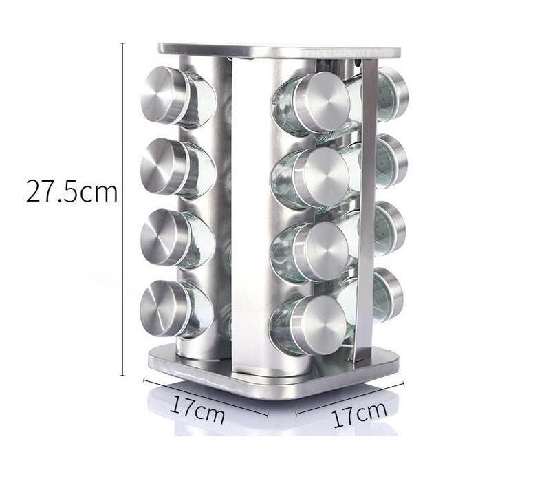 Kadirelli Kruidenrek – 16 kruidenpotjes – 360° draaibaar – Zilver - Kruidencarrousel - TEKZEN